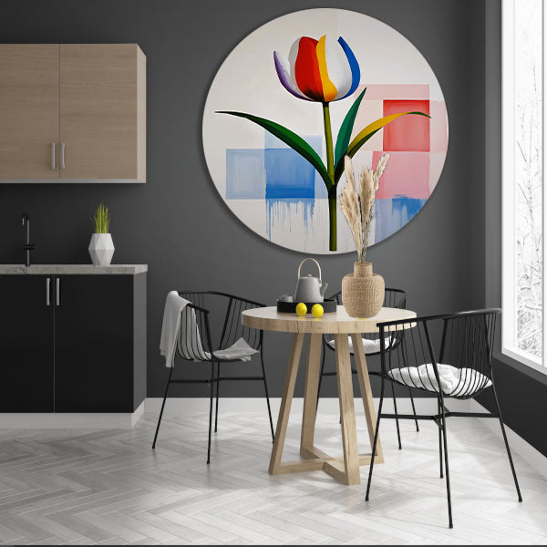Abstracte Kleurrijke Tulp op Moderne Achtergrond aluminium muurcirkel
