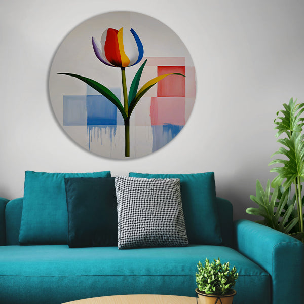 Abstracte Kleurrijke Tulp op Moderne Achtergrond aluminium muurcirkel