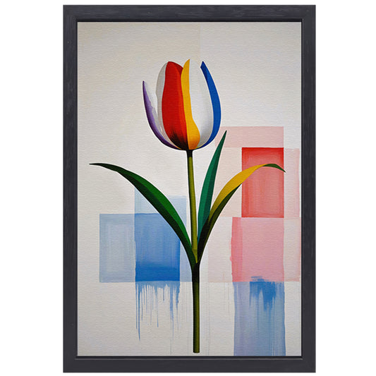 Abstracte Kleurrijke Tulp op Moderne Achtergrond canvas met baklijst