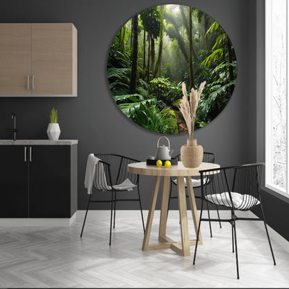 Betoverend regenwoud met weelderige planten aluminium muurcirkel