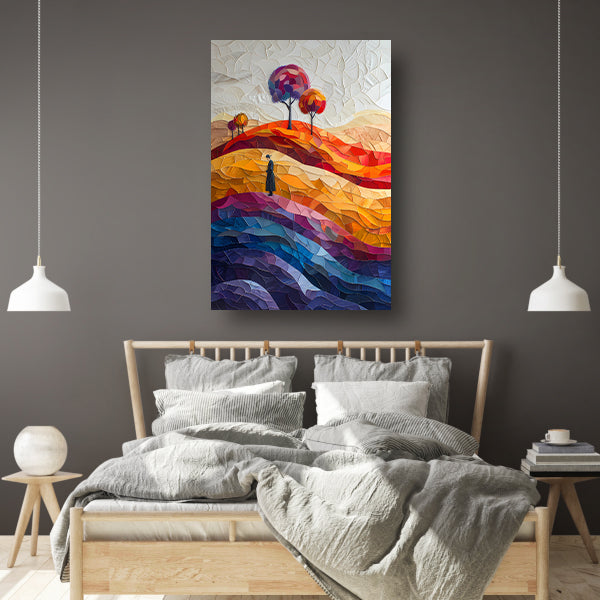 Eenzame figuur in herfstlandschap canvas met baklijst