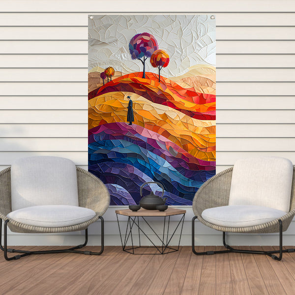 Eenzame figuur in herfstlandschap tuinposter