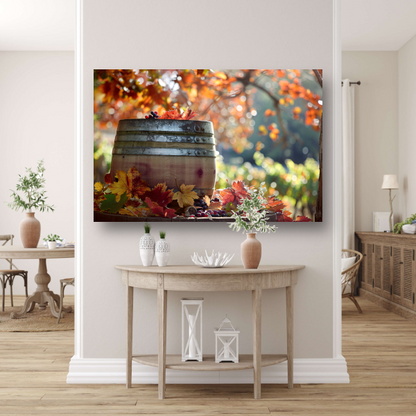 Stilleven met druiven op houten vat canvas met baklijst