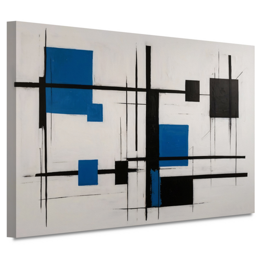 Abstracte Compositie in Zwart, Wit en Blauw canvas