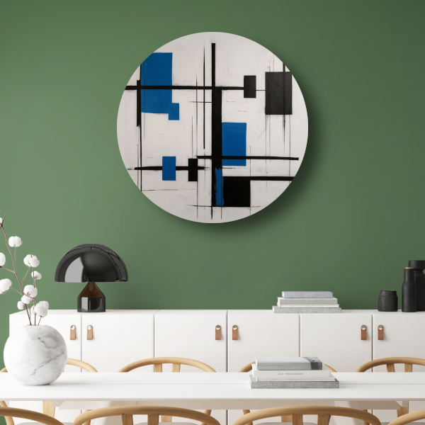 Abstracte Compositie in Zwart, Wit en Blauw forex muurcirkel