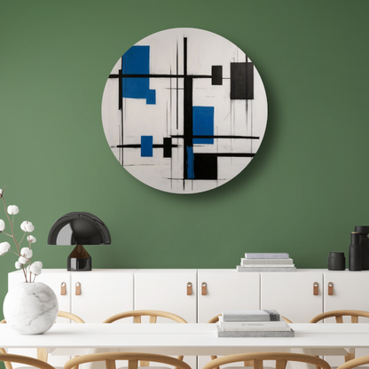 Abstracte Compositie in Zwart, Wit en Blauw forex muurcirkel