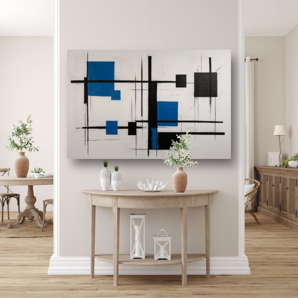 Abstracte Compositie in Zwart, Wit en Blauw poster