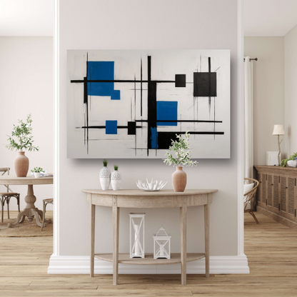 Abstracte Compositie in Zwart, Wit en Blauw poster
