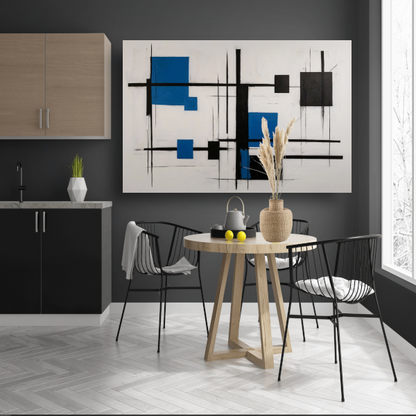 Abstracte Compositie in Zwart, Wit en Blauw poster