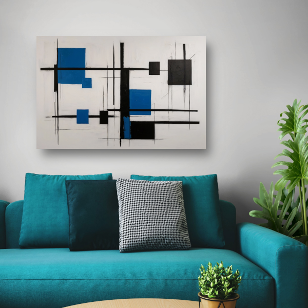 Abstracte Compositie in Zwart, Wit en Blauw poster