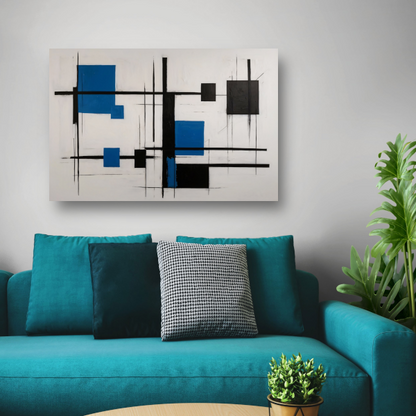 Abstracte Compositie in Zwart, Wit en Blauw poster