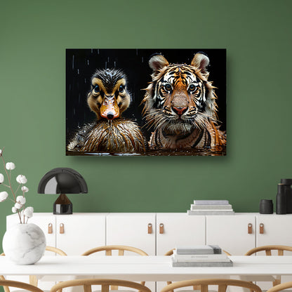Tijger en eend in harmonie canvas