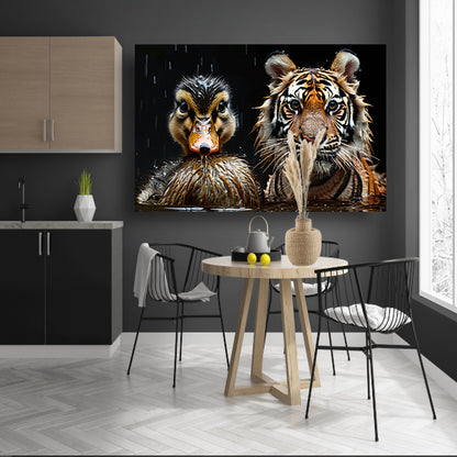 Tijger en eend in harmonie canvas