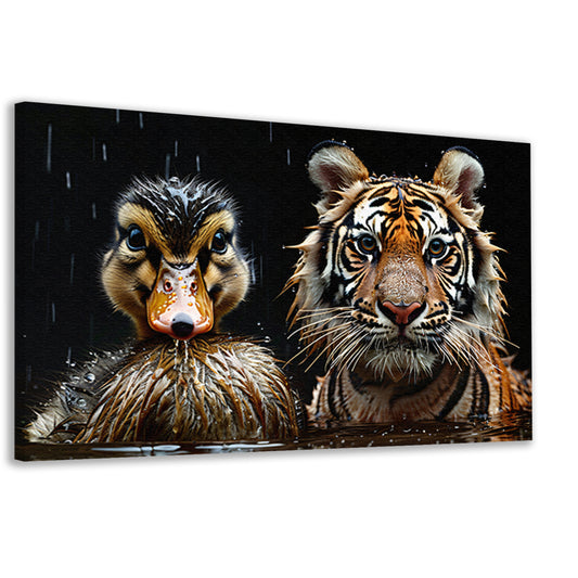 Tijger en eend in harmonie canvas
