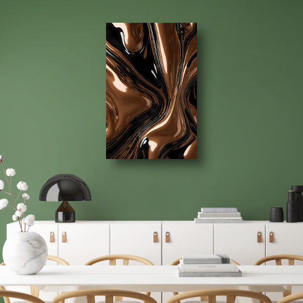 Abstracte Bronzen Wervelingen op Zwart canvas
