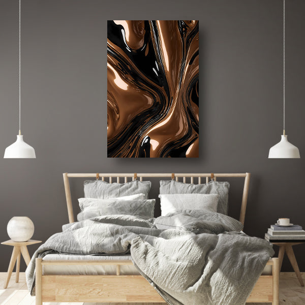Abstracte Bronzen Wervelingen op Zwart canvas