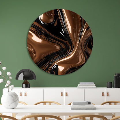 Abstracte Bronzen Wervelingen op Zwart aluminium muurcirkel