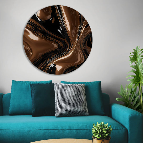 Abstracte Bronzen Wervelingen op Zwart aluminium muurcirkel