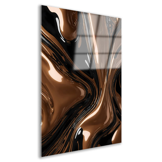 Abstracte Bronzen Wervelingen op Zwart acrylglas