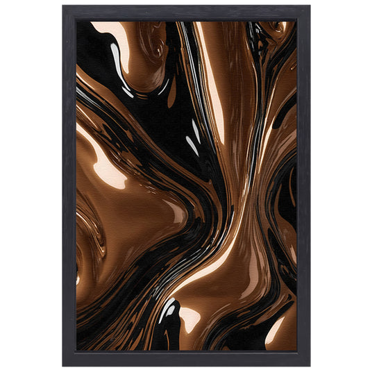 Abstracte Bronzen Wervelingen op Zwart canvas met baklijst