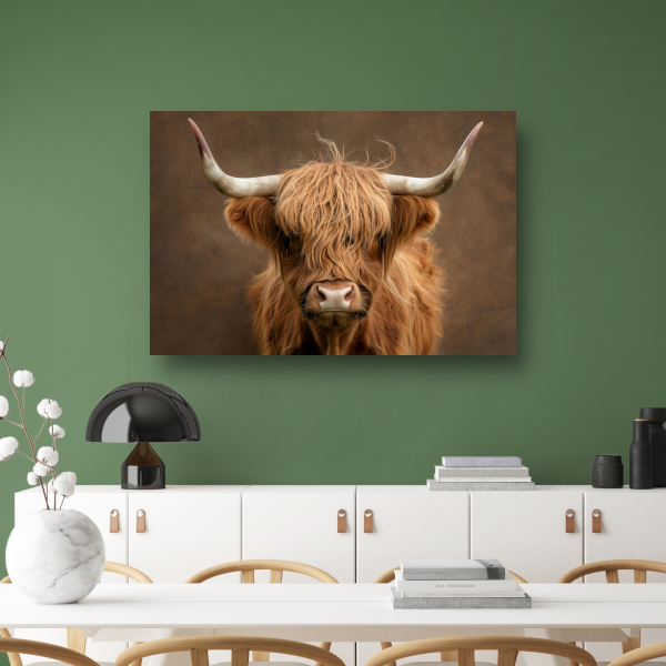 Schotse Hooglander in Sepia Portret canvas met baklijst