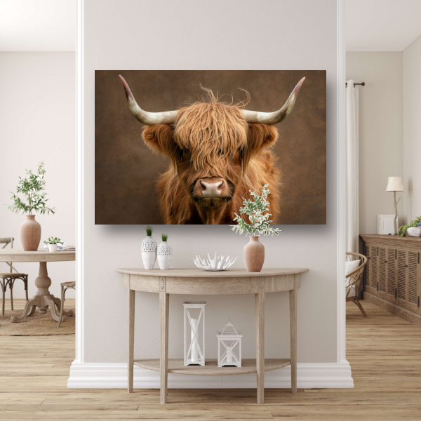 Schotse Hooglander in Sepia Portret canvas met baklijst