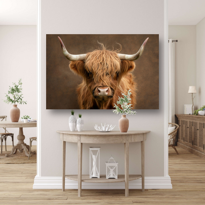 Schotse Hooglander in Sepia Portret canvas met baklijst