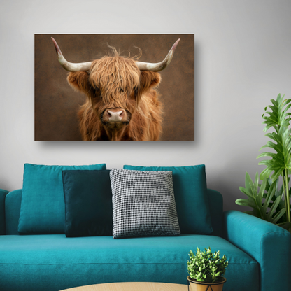 Schotse Hooglander in Sepia Portret canvas met baklijst