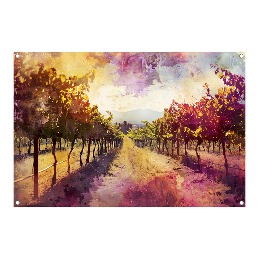 Avondgloed over kleurrijke wijngaard bergen tuinposter