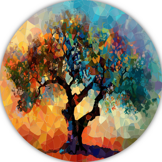 Art Nouveau Glas-in-lood Boom aluminium muurcirkel