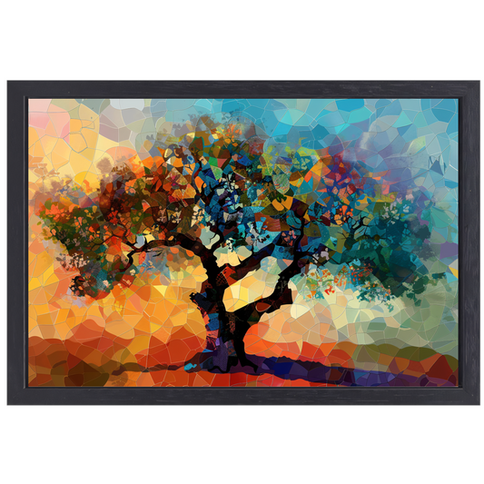 Art Nouveau Glas-in-lood Boom canvas met baklijst