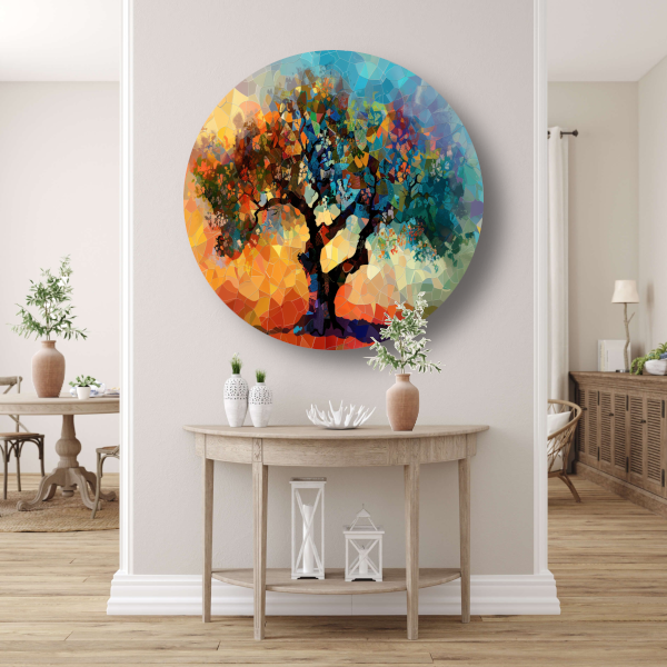 Art Nouveau Glas-in-lood Boom aluminium muurcirkel