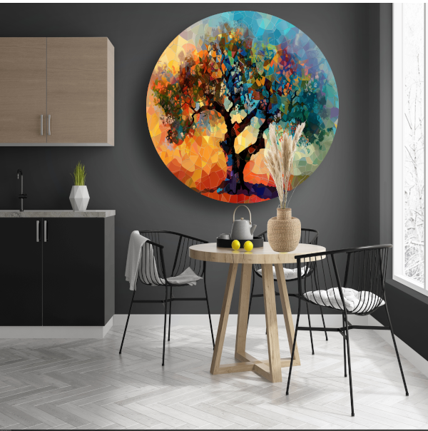 Art Nouveau Glas-in-lood Boom aluminium muurcirkel