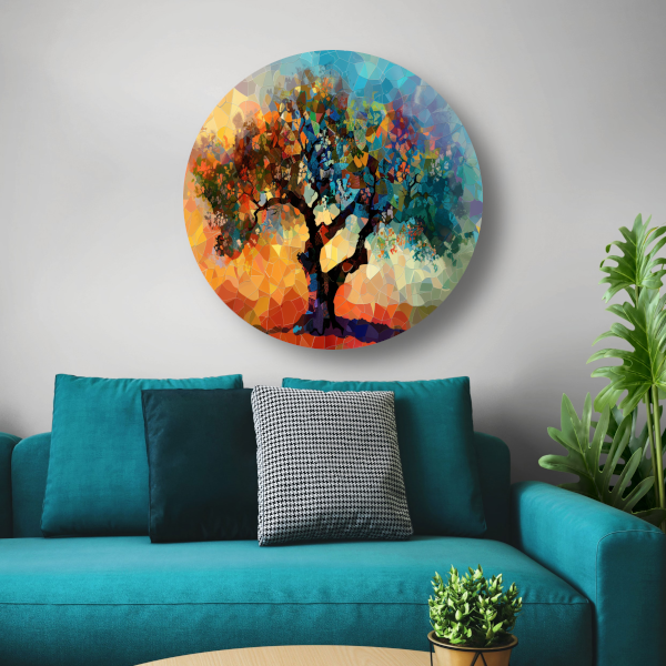 Art Nouveau Glas-in-lood Boom aluminium muurcirkel