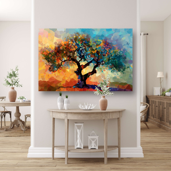 Art Nouveau Glas-in-lood Boom canvas met baklijst