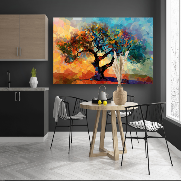 Art Nouveau Glas-in-lood Boom canvas met baklijst