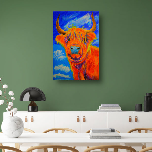 Kleurrijke moderne schilderij van Schotse Hooglander canvas