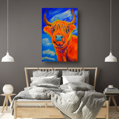 Kleurrijke moderne schilderij van Schotse Hooglander canvas