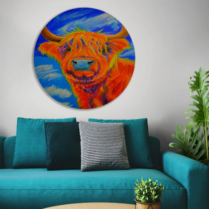 Kleurrijke moderne schilderij van Schotse Hooglander forex muurcirkel