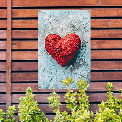 Rood popart hart op blauwe achtergrond tuinposter