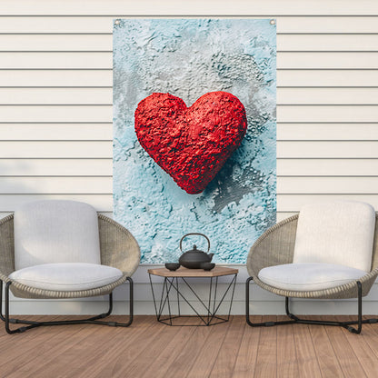Rood popart hart op blauwe achtergrond tuinposter