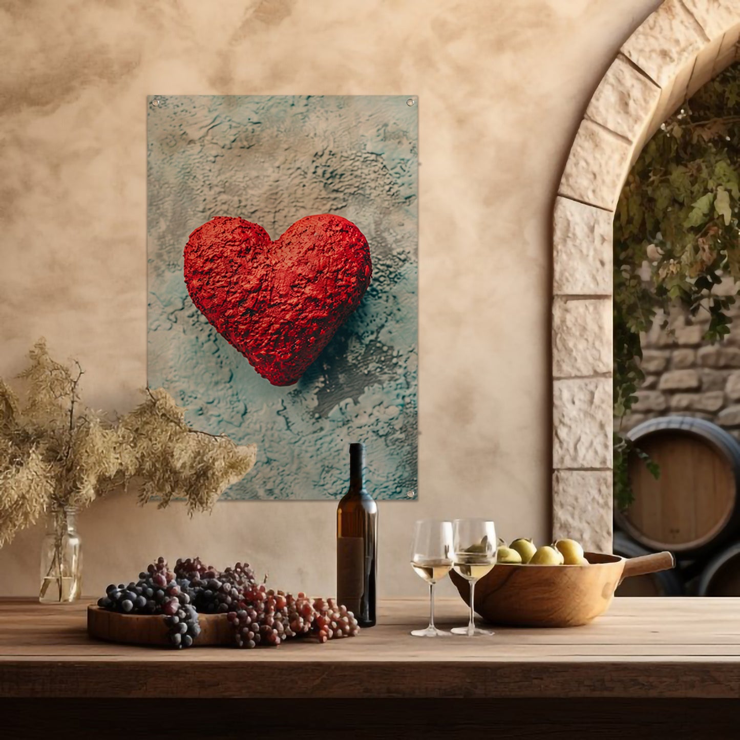 Rood popart hart op blauwe achtergrond tuinposter