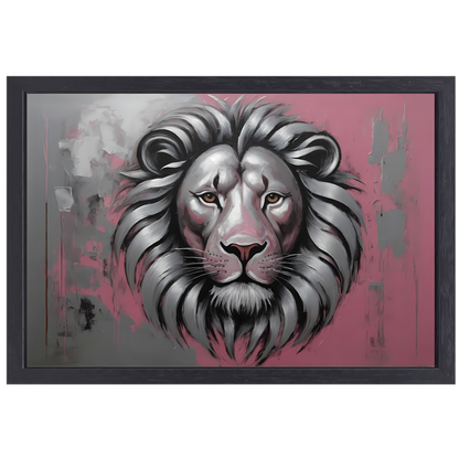 Abstracte Zilveren Leeuw met Roze Achtergrond canvas met baklijst