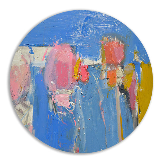 Kleurrijke abstracte expressie schilderij aluminium muurcirkel