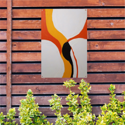 Kleurrijke abstracte vormen en lijnenspel tuinposter