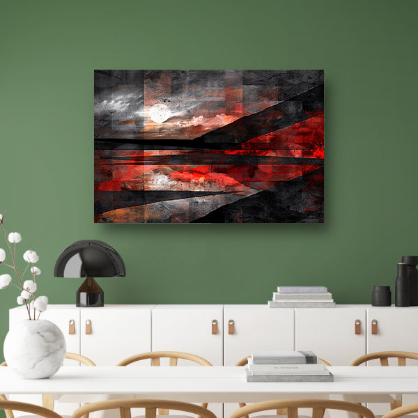 Abstract landschap met dynamische rode accenten poster