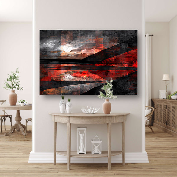 Abstract landschap met dynamische rode accenten poster