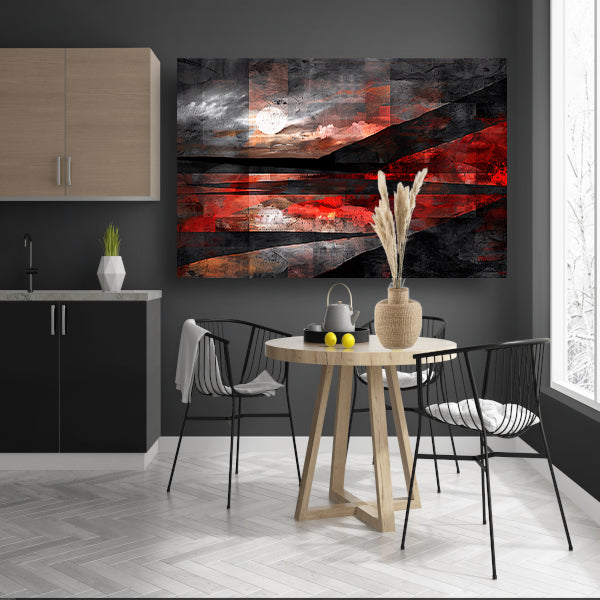 Abstract landschap met dynamische rode accenten poster