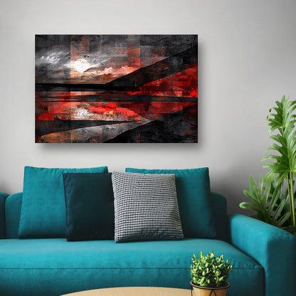 Abstract landschap met dynamische rode accenten poster