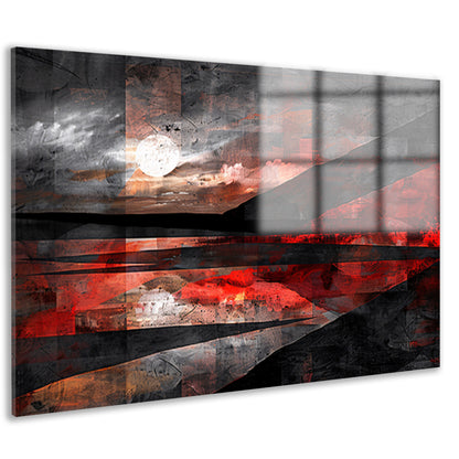 Abstract landschap met dynamische rode accenten acrylglas